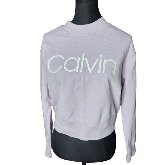 Calvin Klein Crop Sweatshirt Womens Large Purple Big Logo Performance - Picture 1 of 7